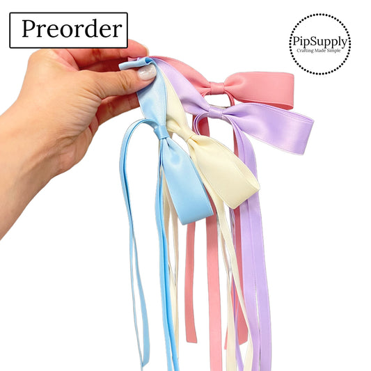 PRE-ORDER Spring Long Ribbon Hair Bow w/Clip (estimated to ship the week of May 27th)