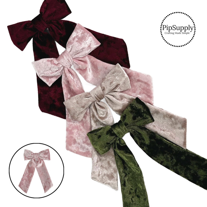 Crushed Velvet Holiday Dreams Long Tail Bow w/Clip