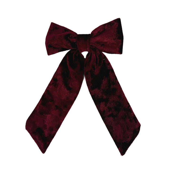 Crushed Velvet Holiday Dreams Long Tail Bow w/Clip