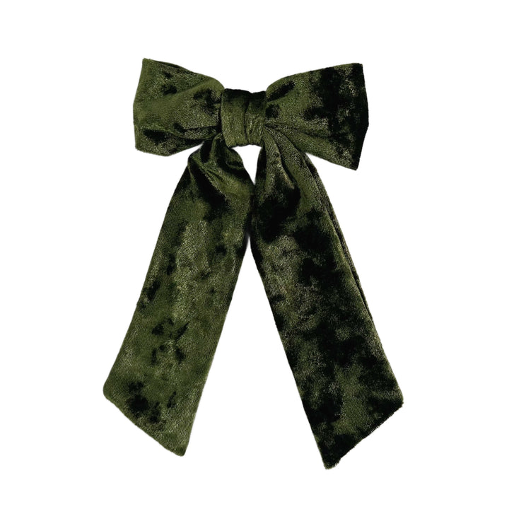 Crushed Velvet Holiday Dreams Long Tail Bow w/Clip