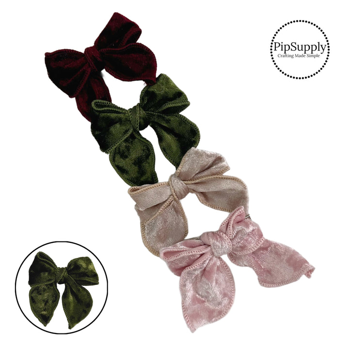 Crushed Velvet Holiday Dreams Petite Tied Bows w/Clip