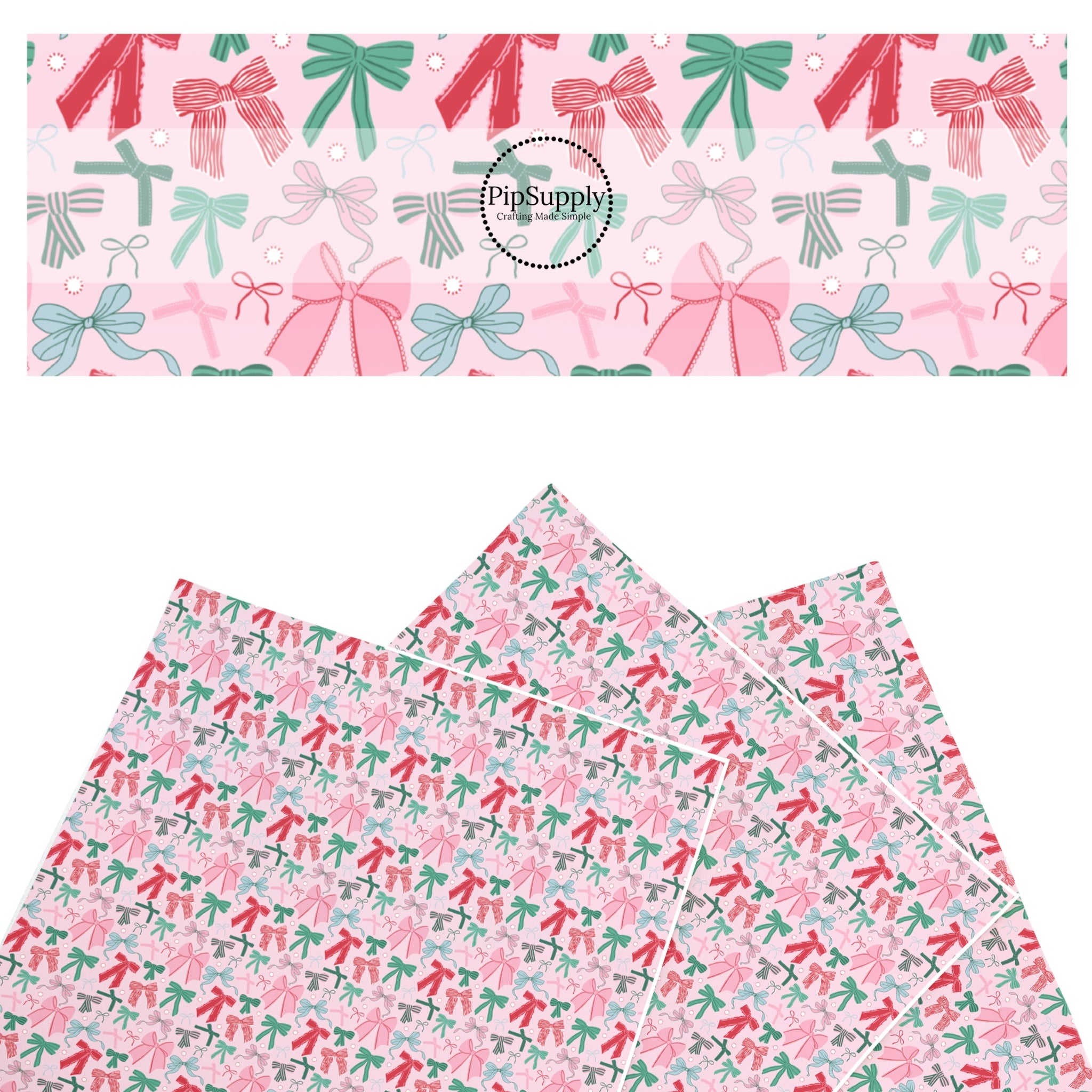 Multi Pink Colored Vintage Christmas Holiday Bows Faux Leather Sheets ...