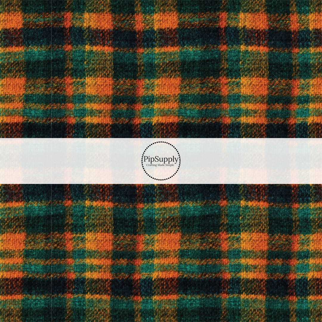 orange green blue gingham flannel