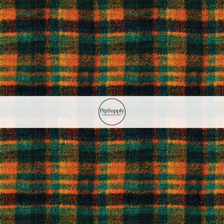 orange green blue gingham flannel