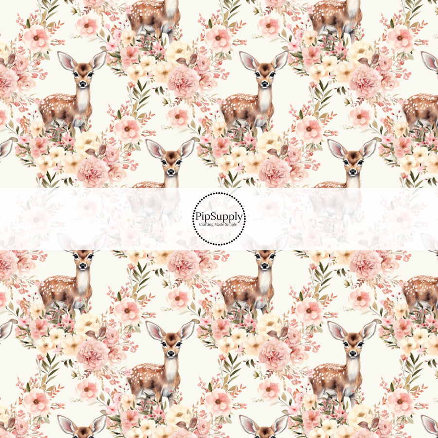 Dainty floral wreath deer on cream