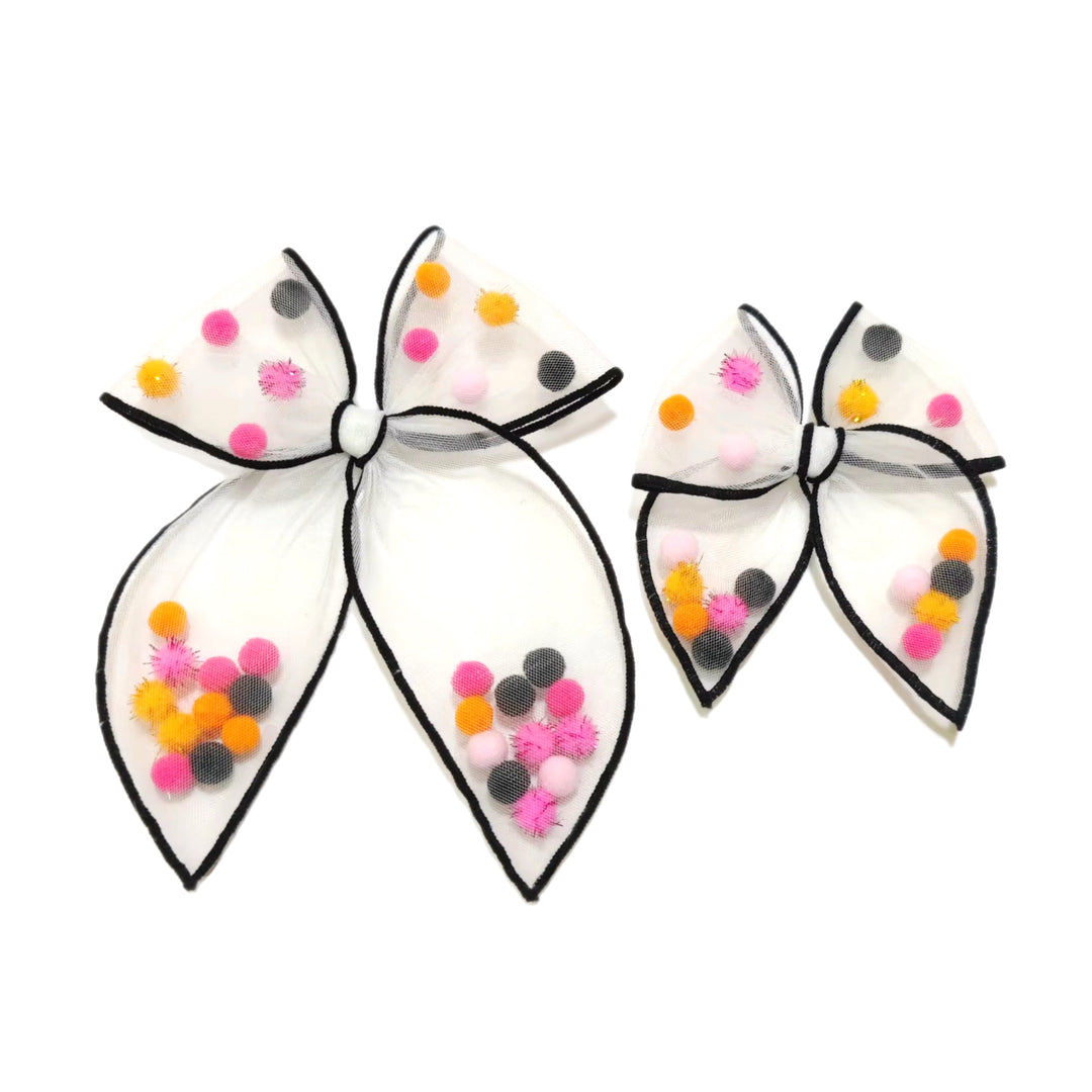 Halloween Party Tulle Pom Pom Shaker Hair Tied Bow w/ Clip