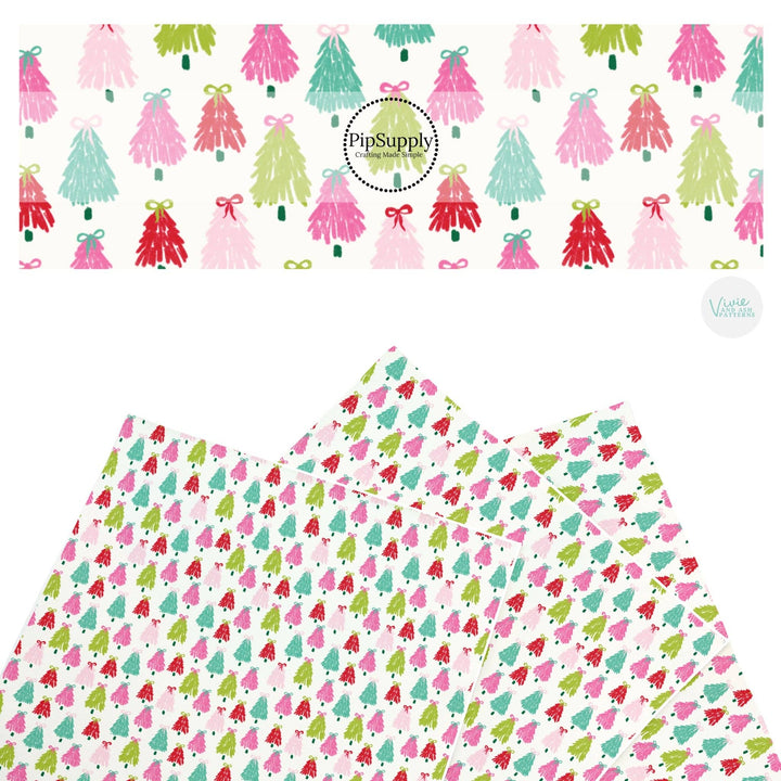 Bow Topped Trees Cream Faux Leather Sheets