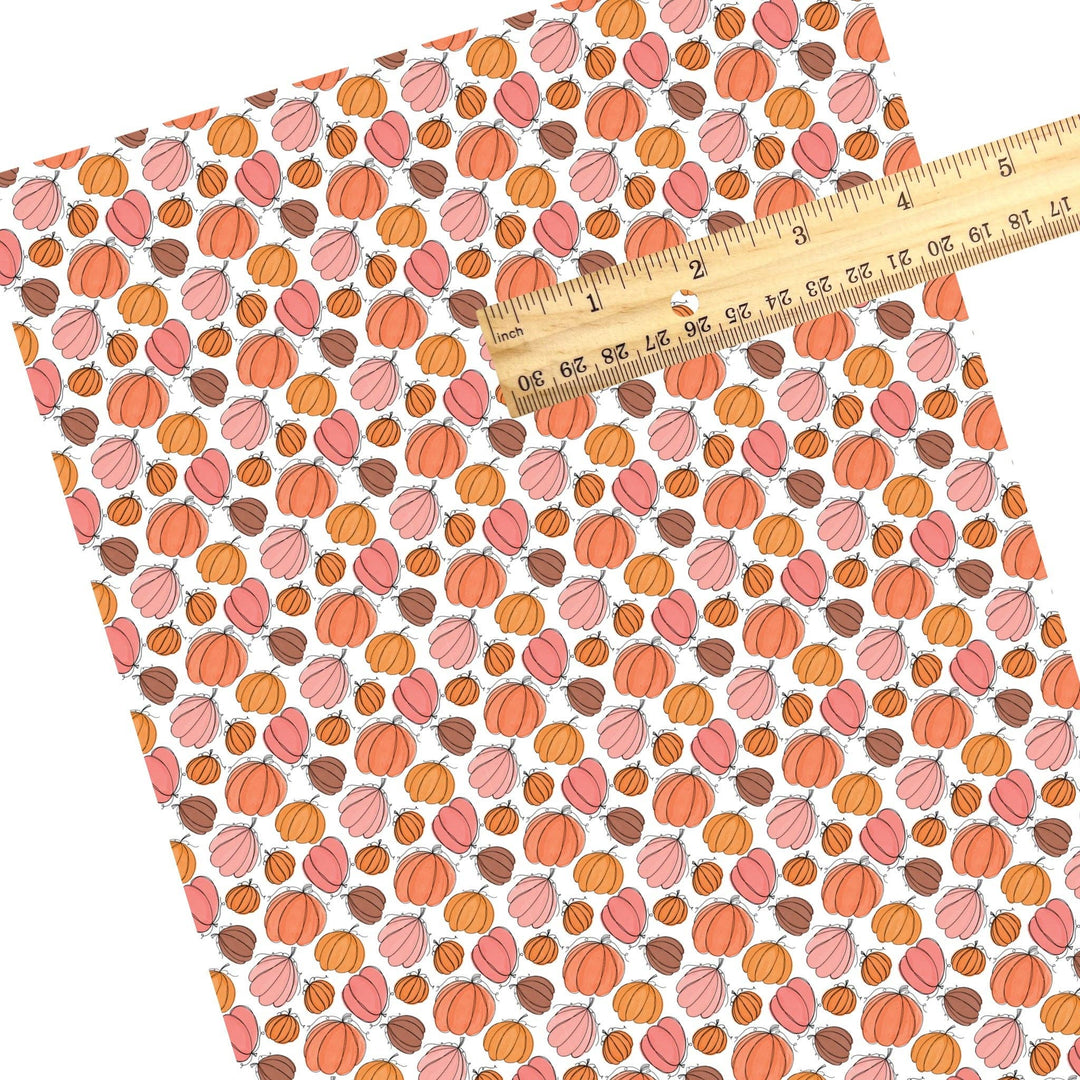 Watercolor Doodle Pumpkins Faux Leather Sheets