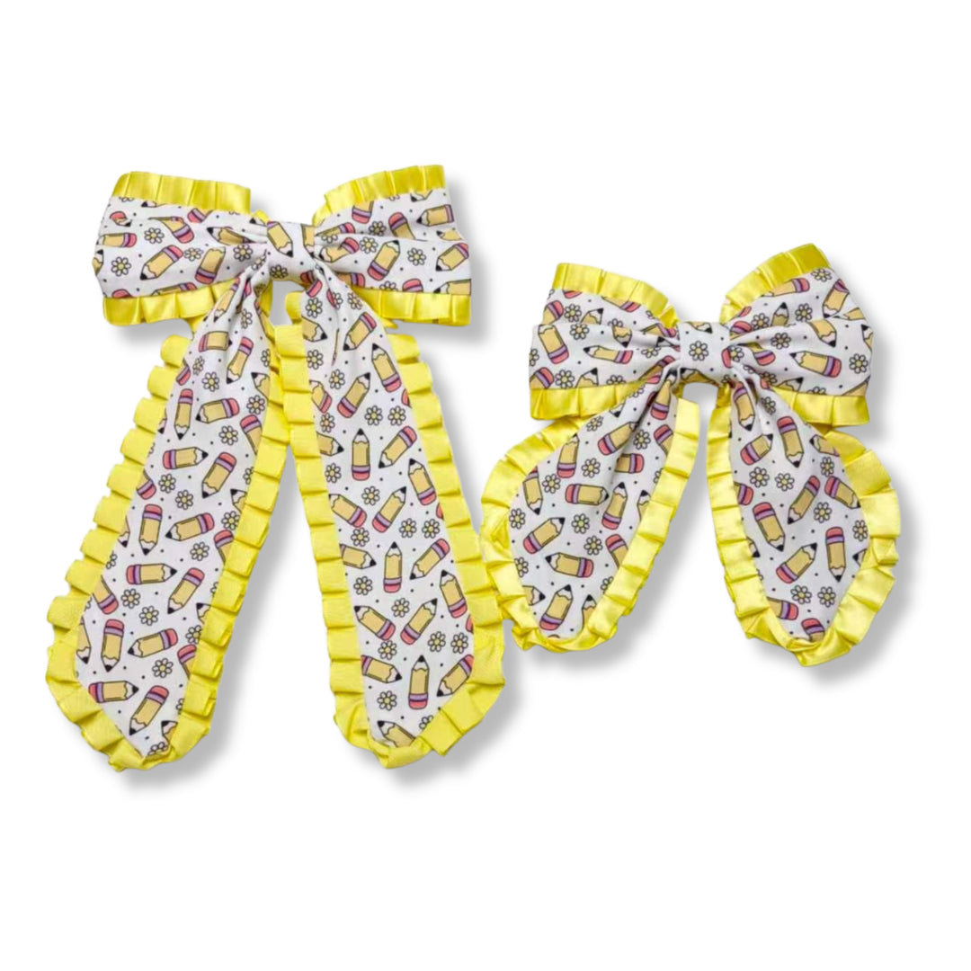 Dandy Doodle Ruffle Long Tail Hair Tied Bow w/ Clip