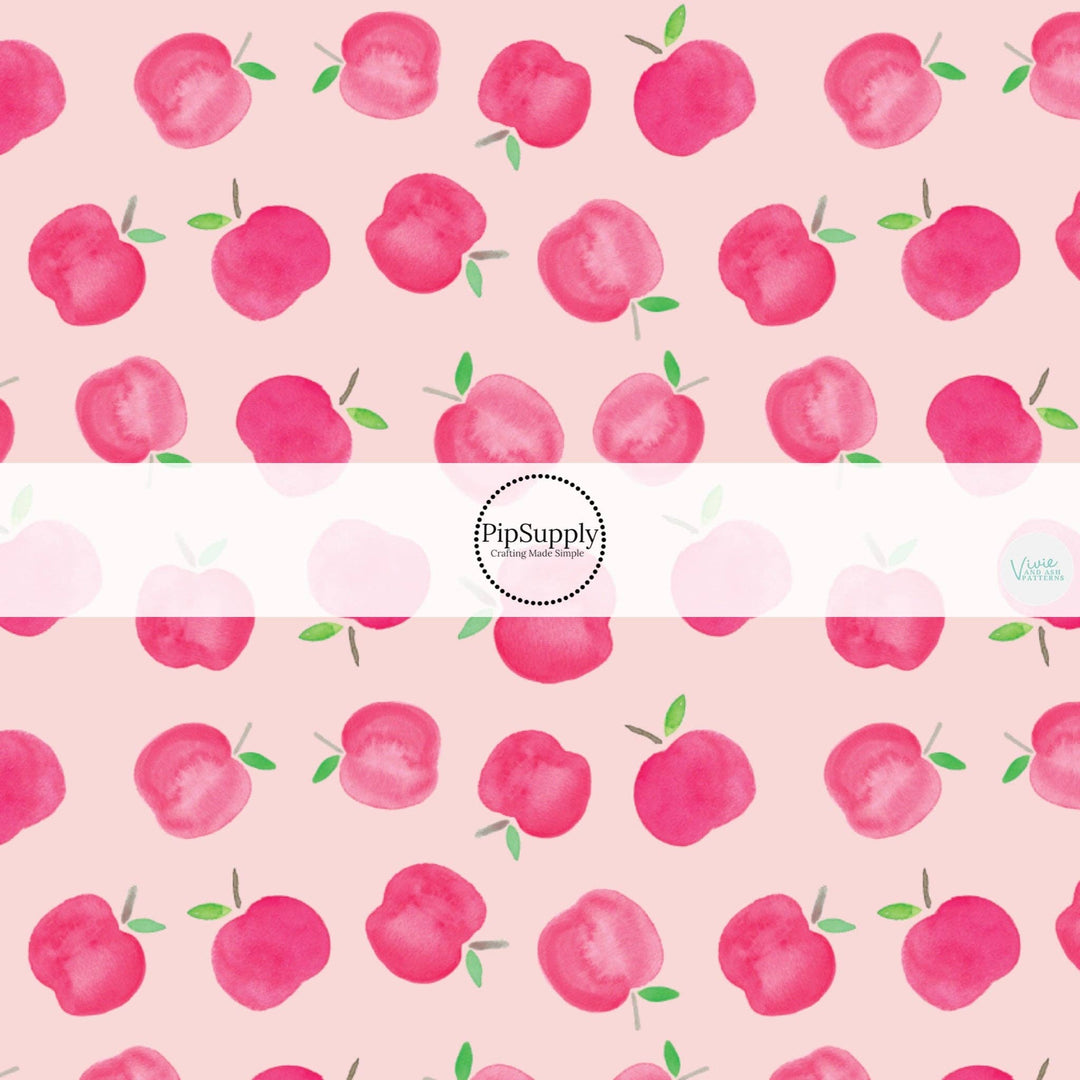 Watercolor Apples Baby Pink Hair Bow Strips