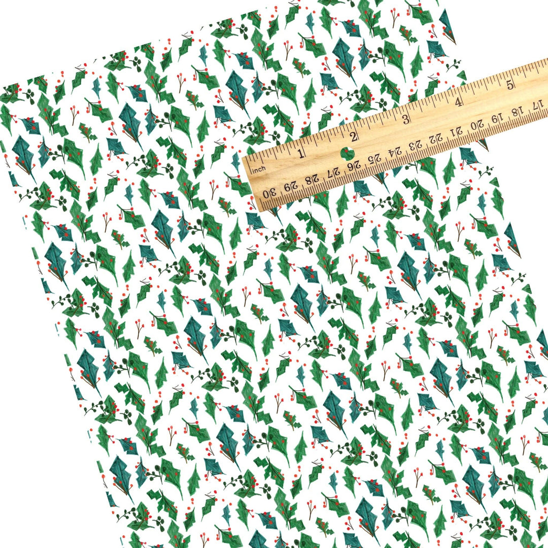 Watercolor Holly Stems Faux Leather Sheets