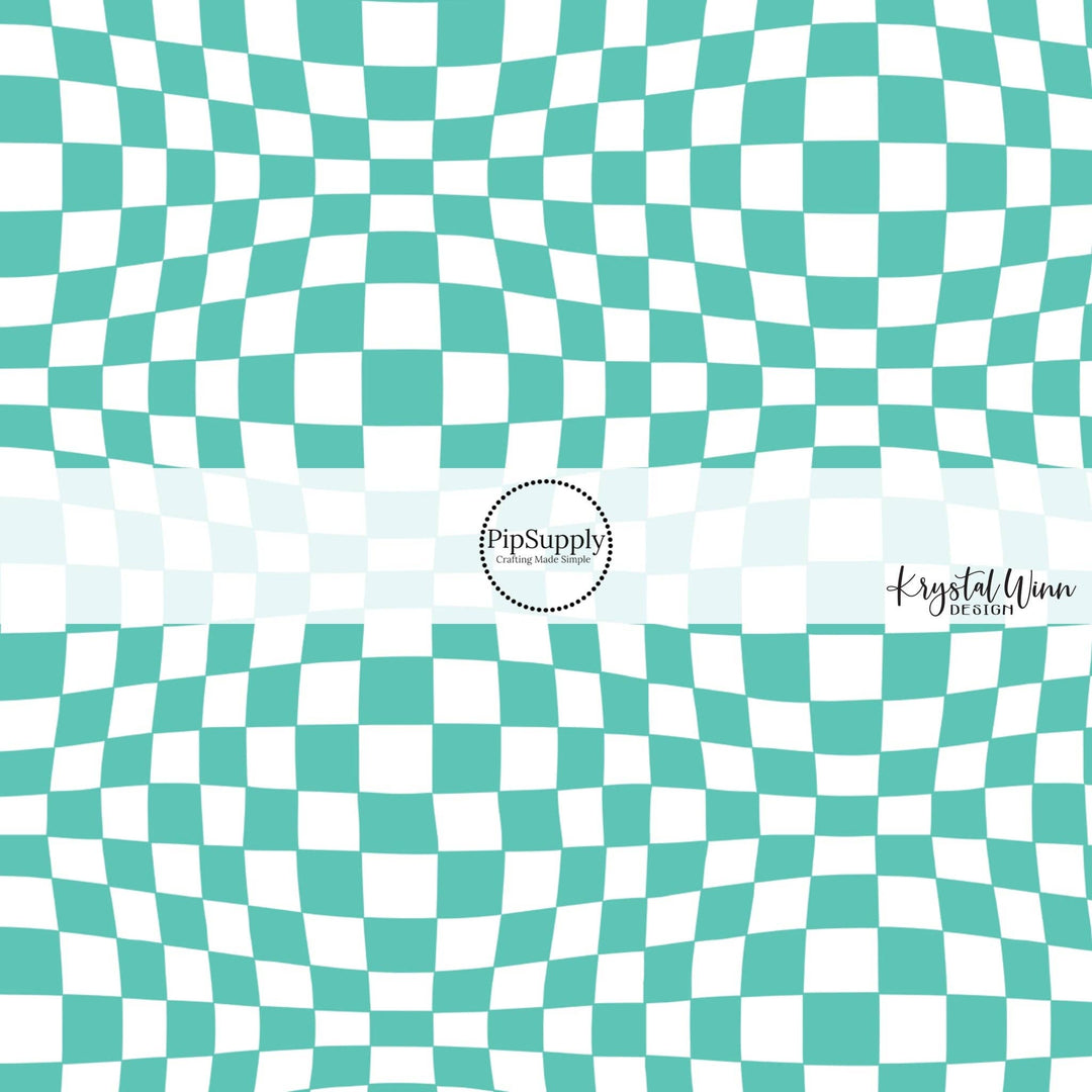 Wavy Checkered Turquoise Hair Bow Strips