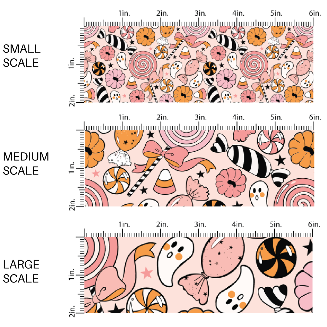 Mixed Candies and Ghosts Fabric By The Yard