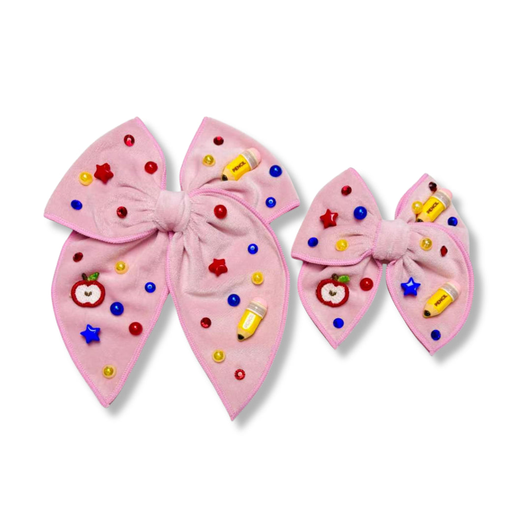 Pink Apple Charm Bow w/ Clip