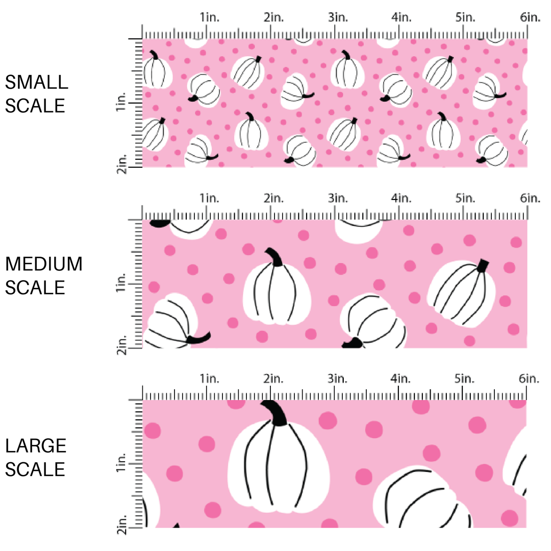White Pumpkins on Pink Dots Fabric By The Yard