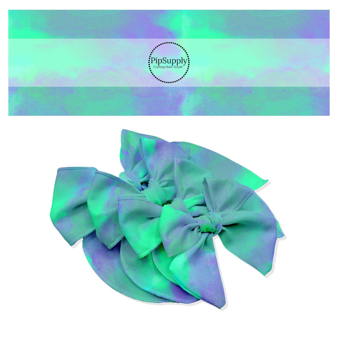 Blue and Lime Tie Dye Hair Bow Strips