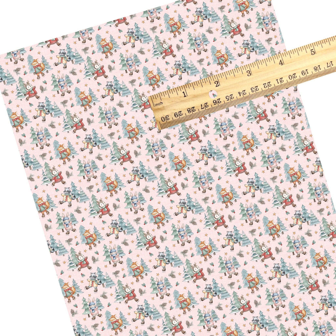 Vintage Christmas Friends Pink Faux Leather Sheets