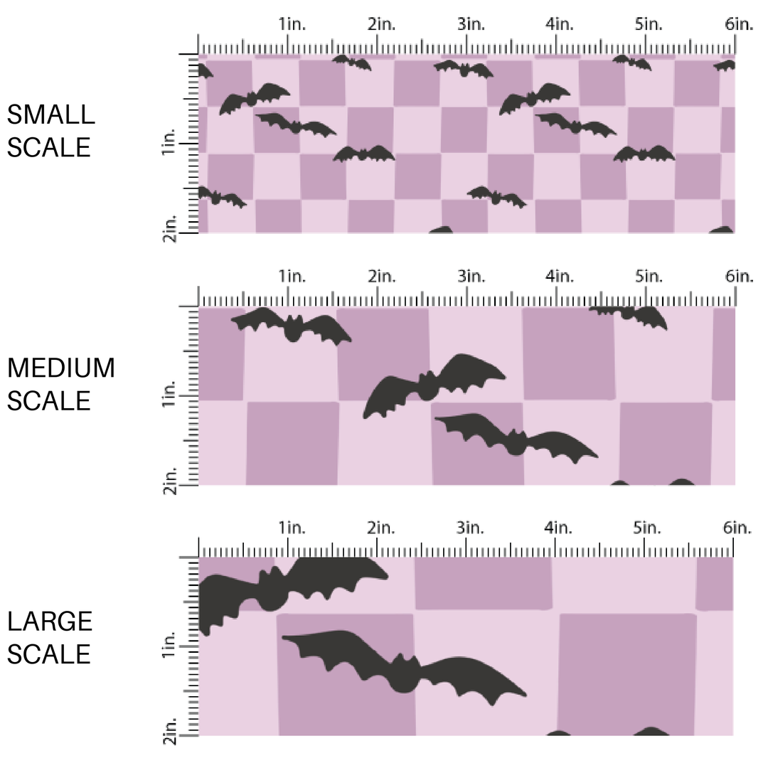Bats on Purple Checkered Fabric By The Yard