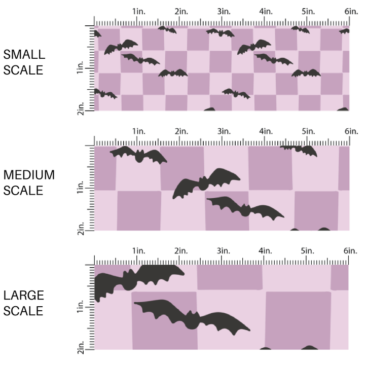 Bats on Purple Checkered Fabric By The Yard