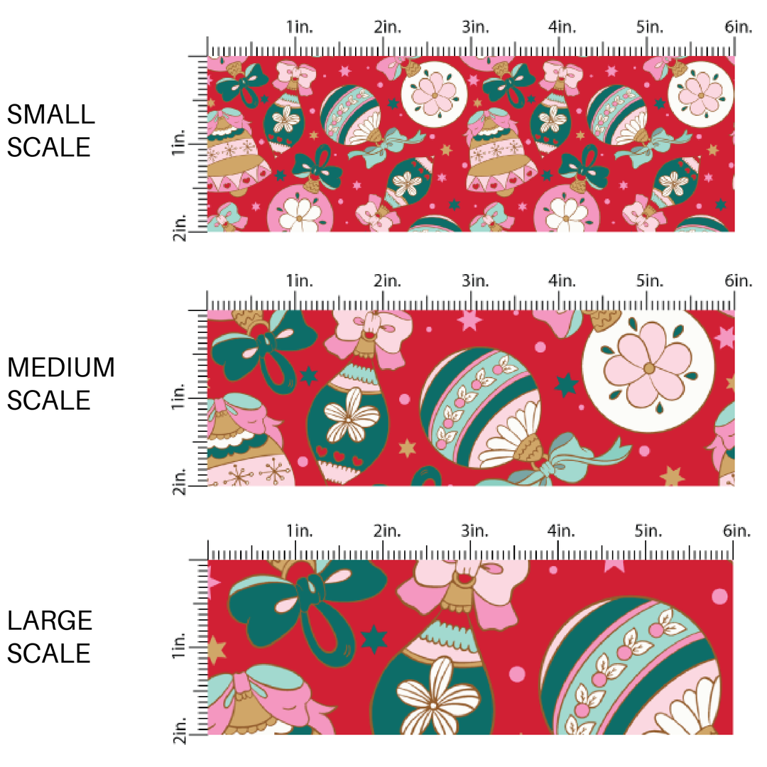 Vintage Ornaments on Red Fabric By The Yard