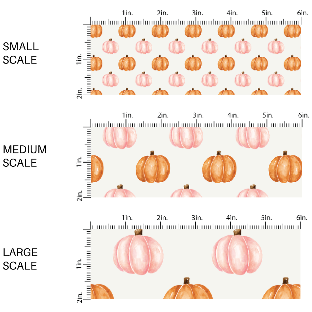 Autumn Orange and Pink Pumpkins Fabric By The Yard