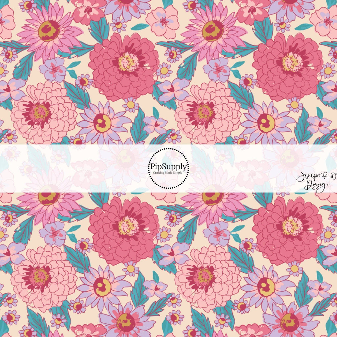 Cream Summer Haze Floral Hair Bow Strips