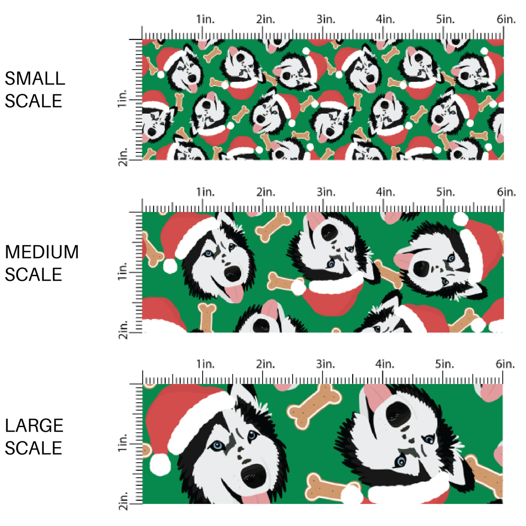 Christmas Huskies Fabric By The Yard