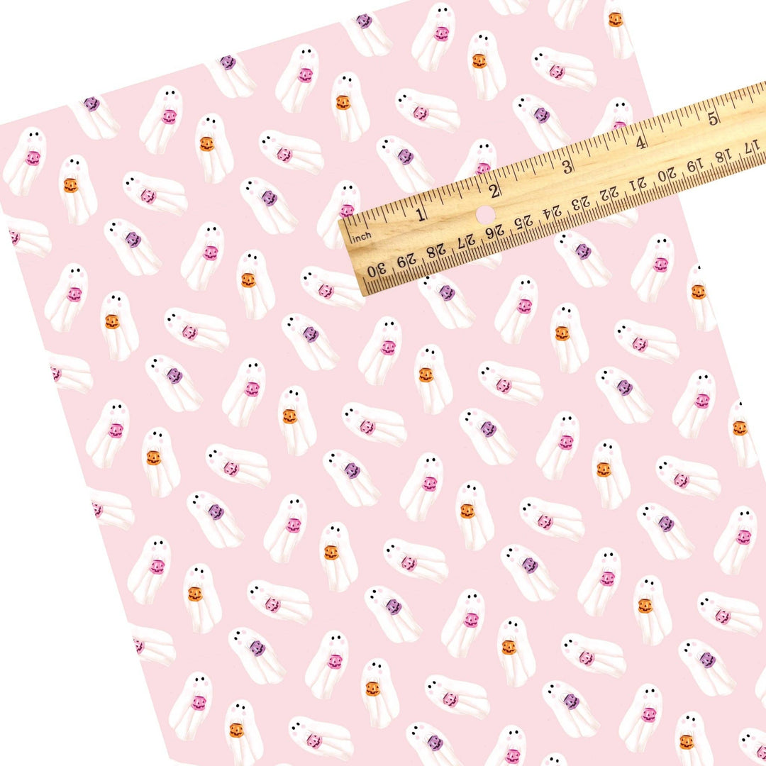 Trick or Treatin’ Ghosts Pale Pink Faux Leather Sheets