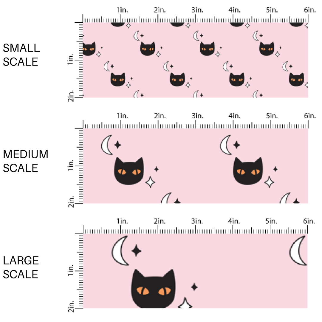 Midnight Cats on Light Pink Fabric By The Yard