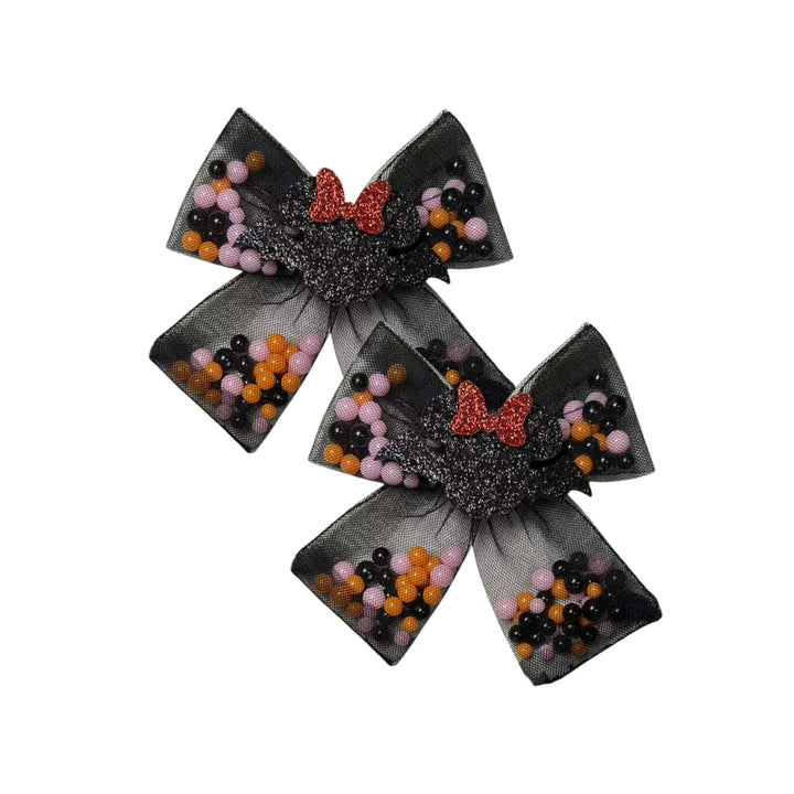 Spooky Shakers Black Bow w/ Clip (Set of 2)