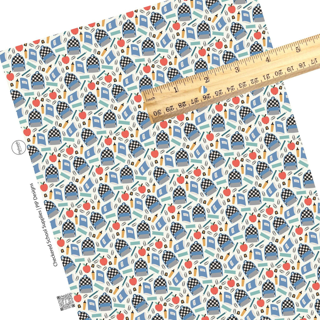 Checkered School Supplies Faux Leather Sheets