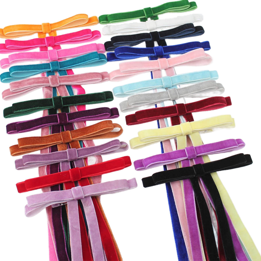 Dainty Velvet Long Tail Hair Bow w/Clip