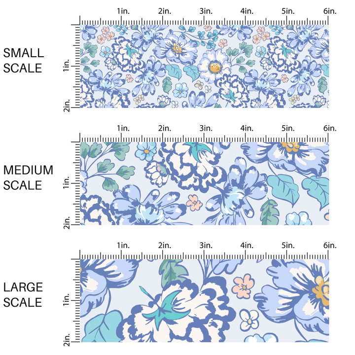 Blue Periwinkle Multi Blooms Fabric By The Yard