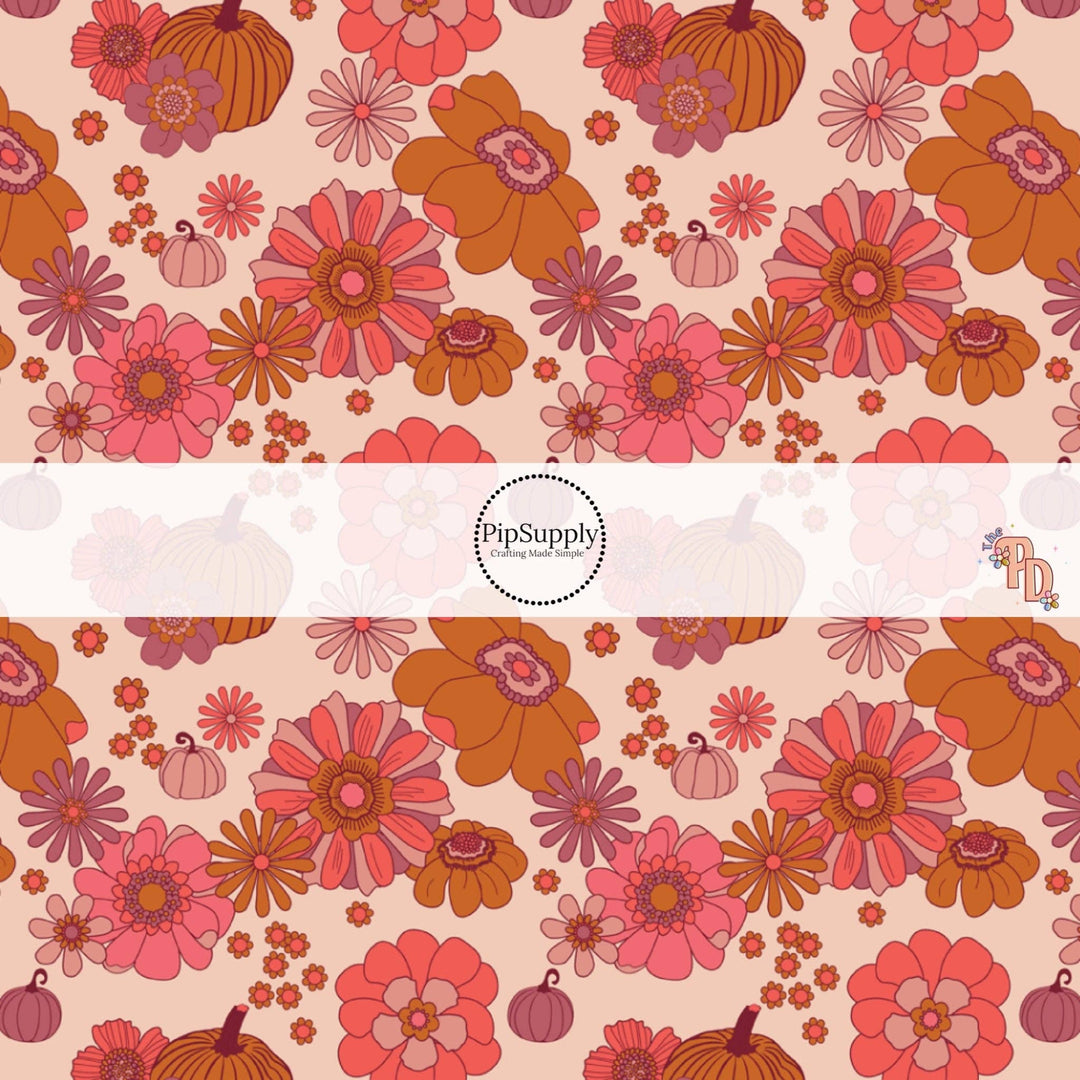 Harvest Floral Pumpkin Patch Hair Bow Strips