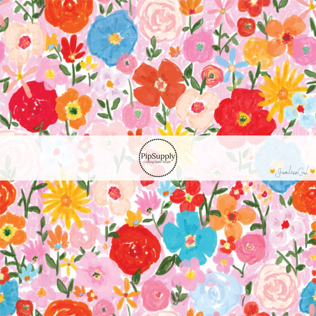 Watercolor Summer Bouquet Hair Bow Strips