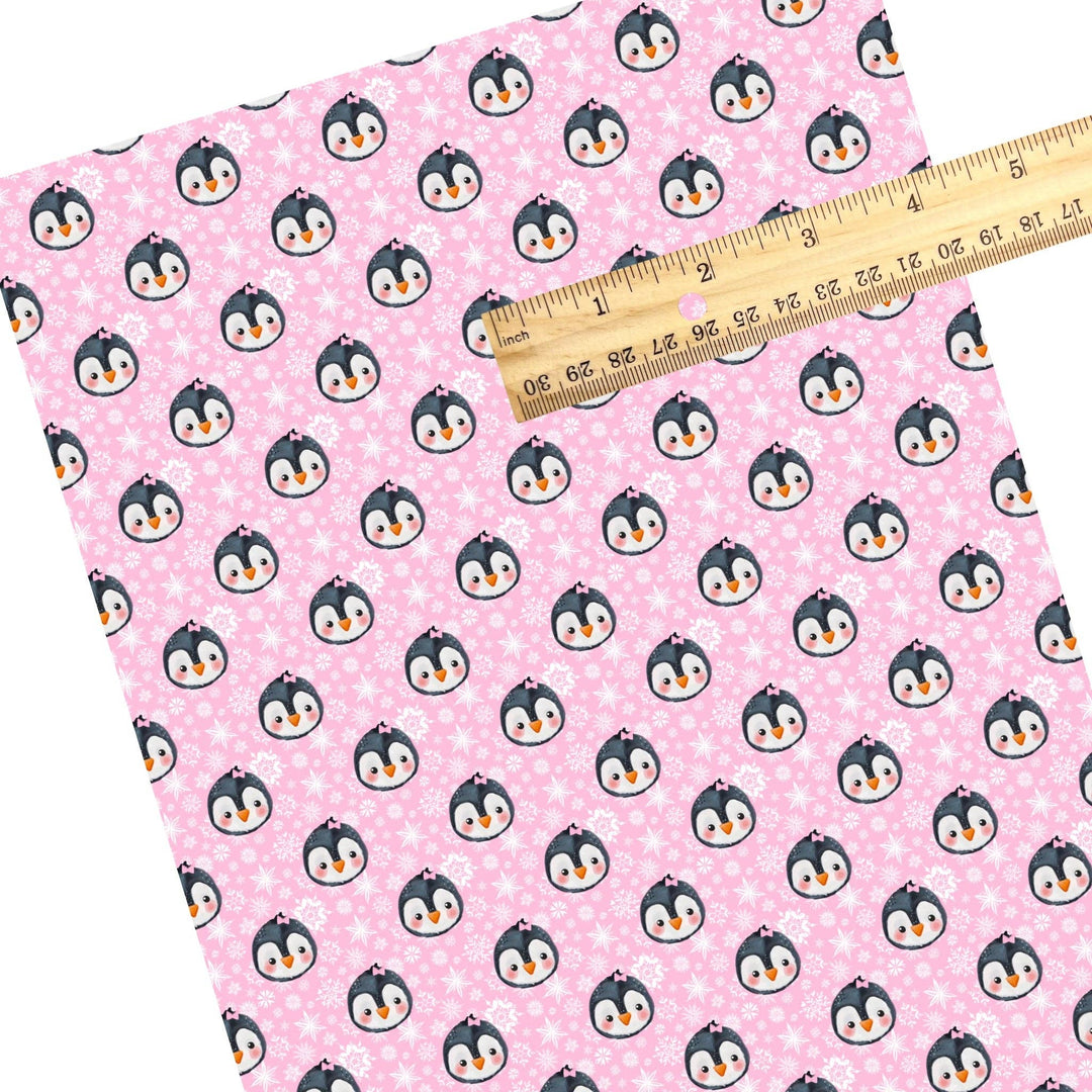 Snowy Pink Penguin Faux Leather Sheets