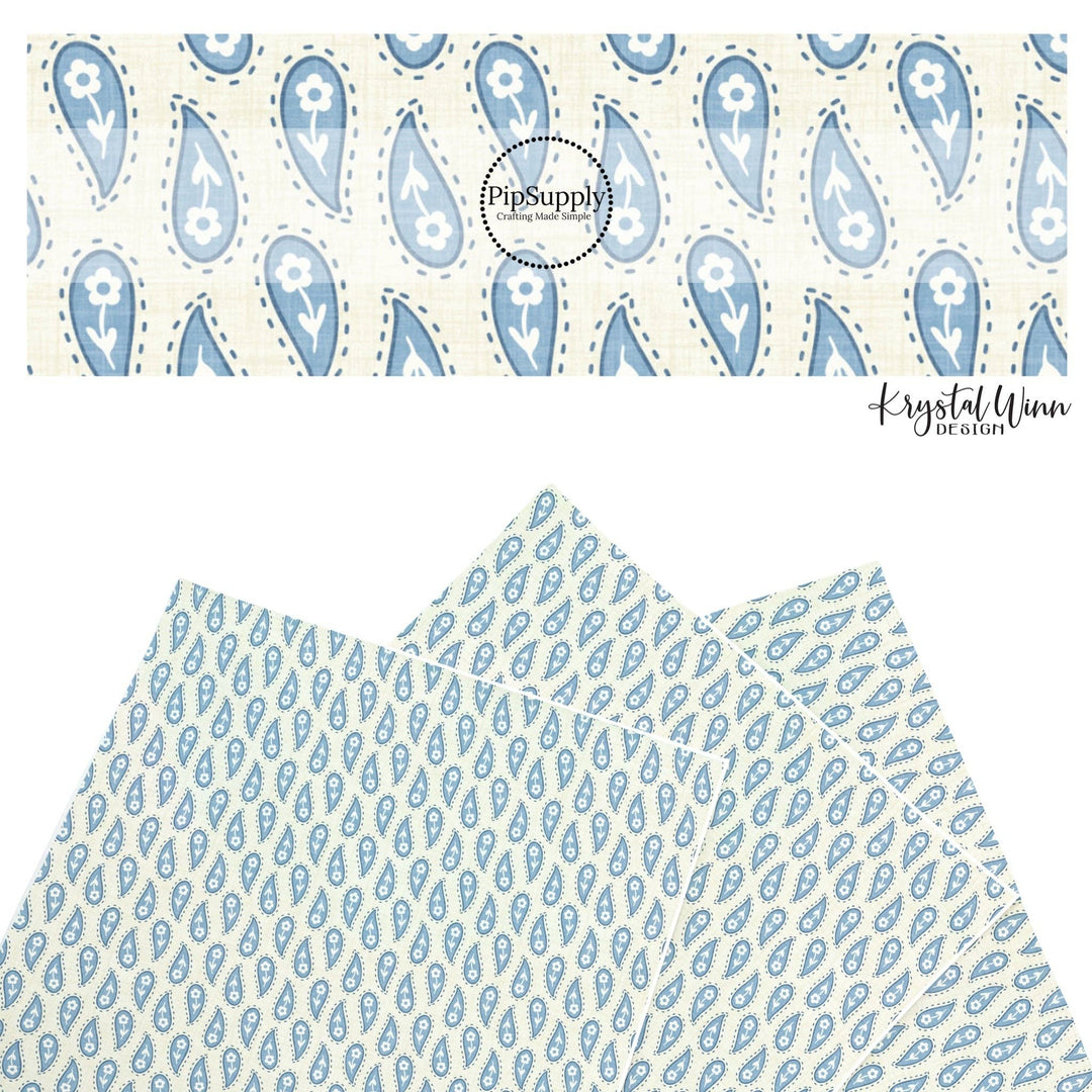 Blue Daisy Paisley Faux Leather Sheets