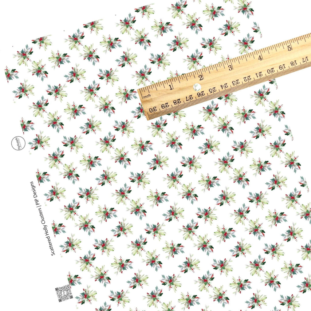 Scattered Holly Clusters Faux Leather Sheets