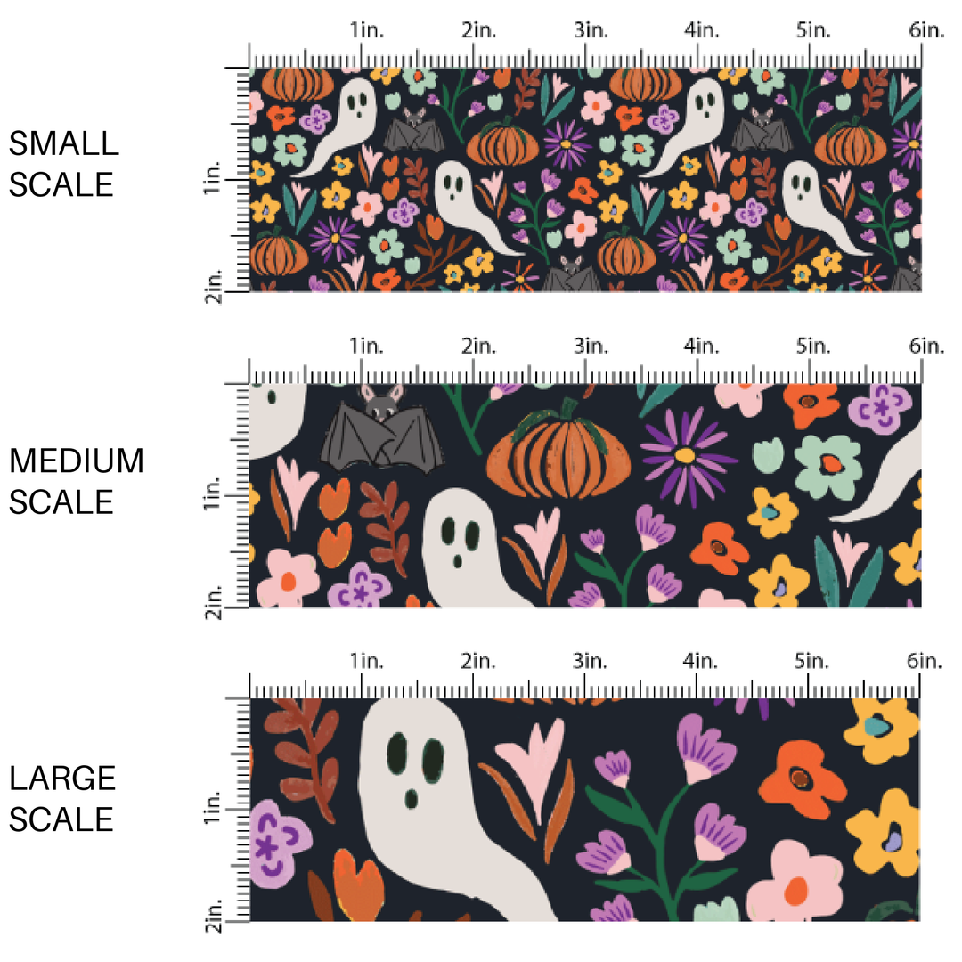 Halloween Garden on Black Fabric By The Yard