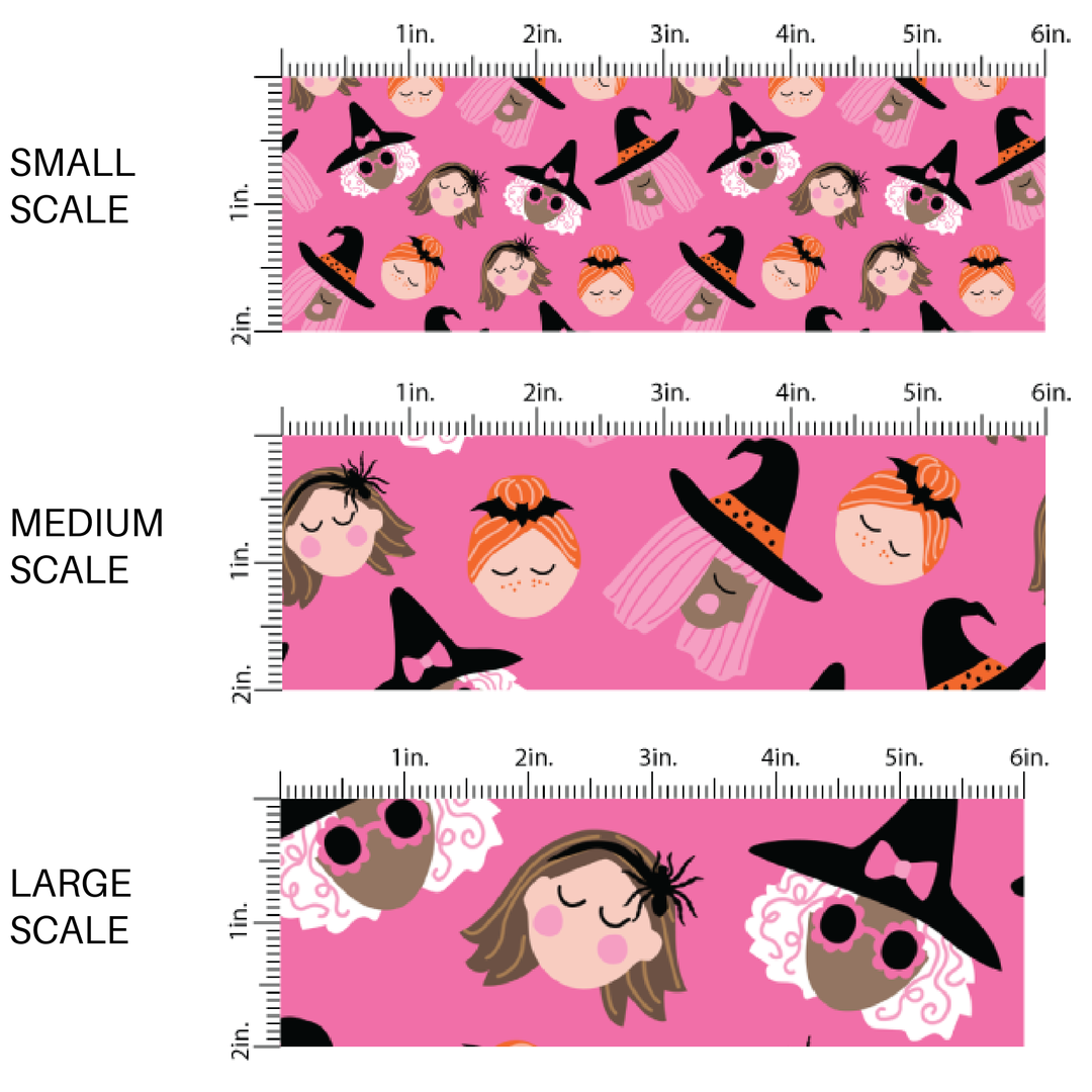 Hot Pink Halloween Witches Fabric By The Yard