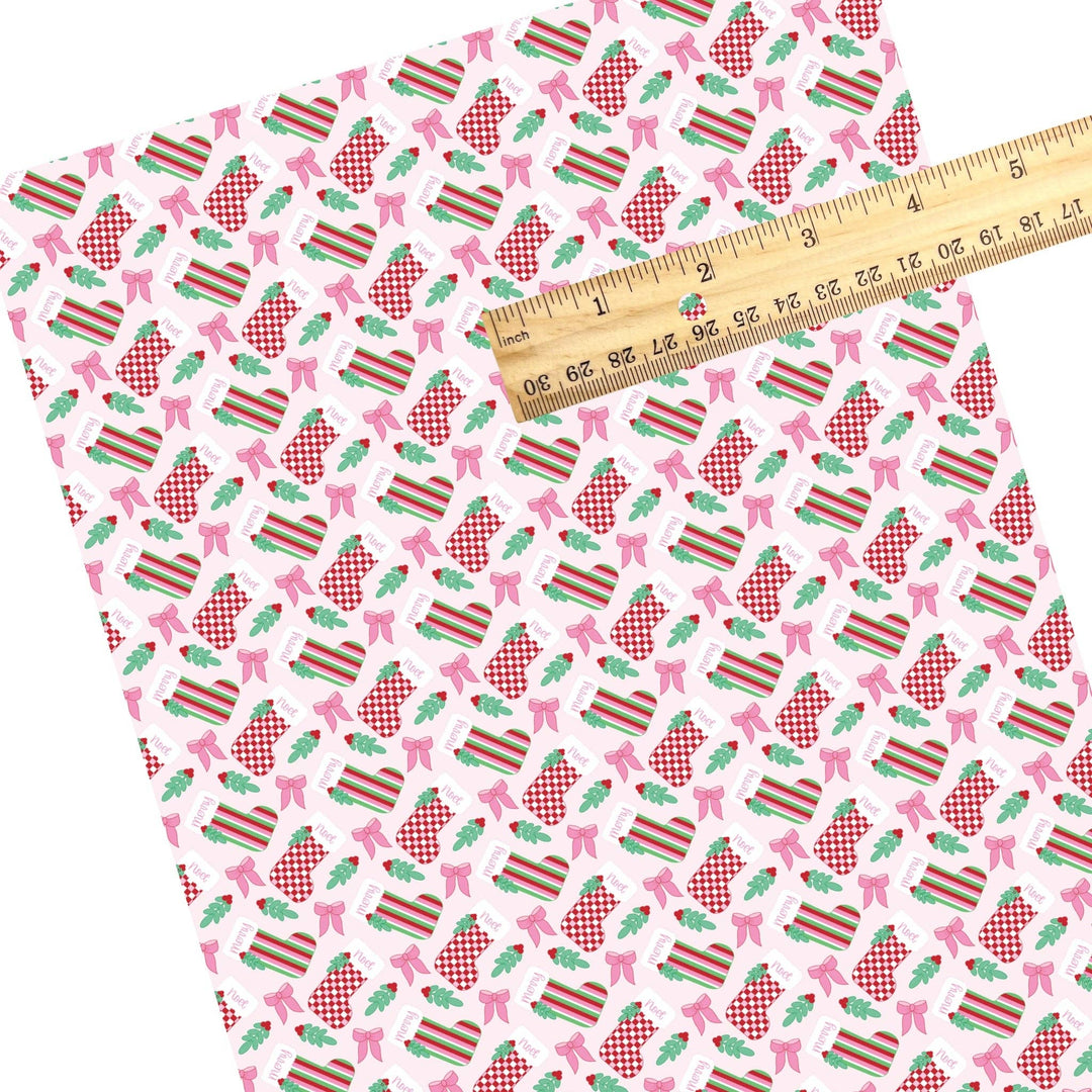 Pink Christmas Stockings Faux Leather Sheets