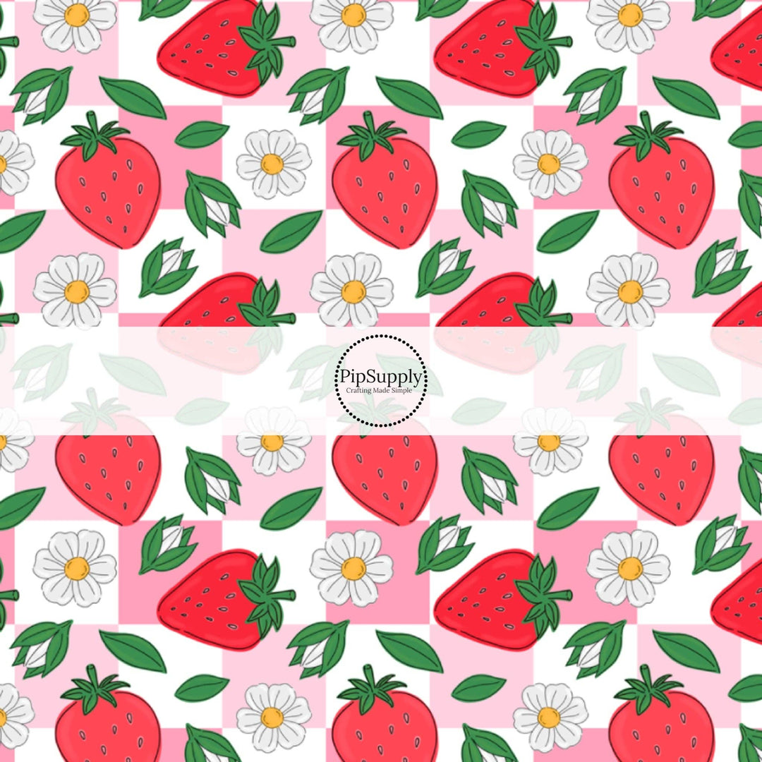 Strawberry Pink Checkered Hair Bow Strips