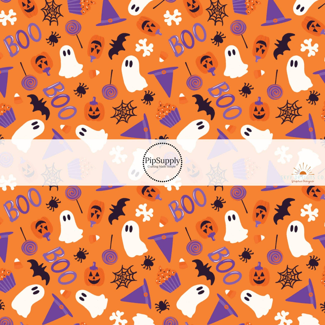 Spooky Things on Cadmium Orange Hair Bow Strips