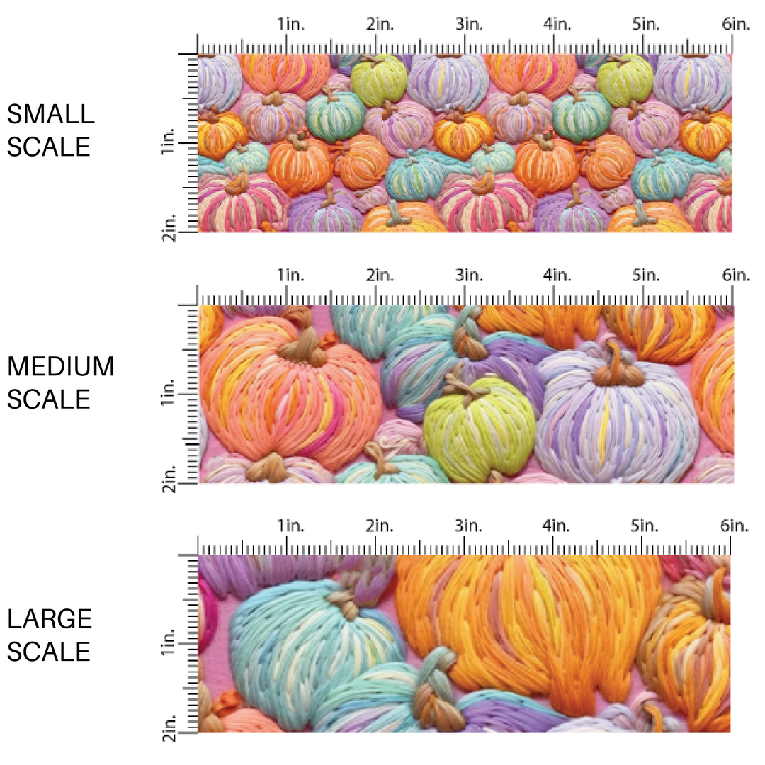 Rainbow Embroidered Pumpkins Fabric By The Yard