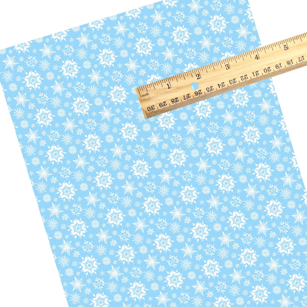 Snowy Blue Snowflakes Faux Leather Sheets