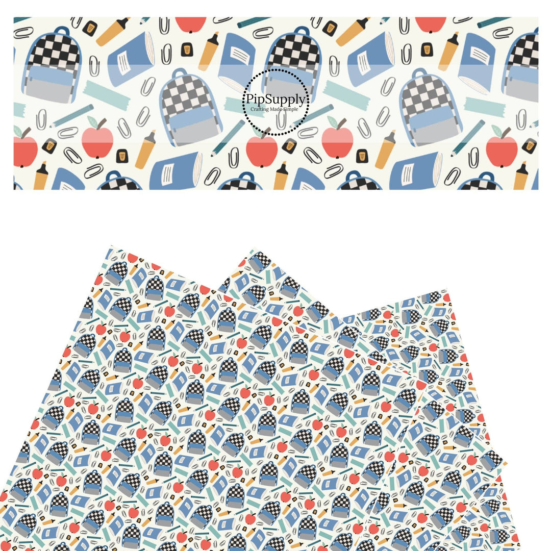 Checkered School Supplies Faux Leather Sheets