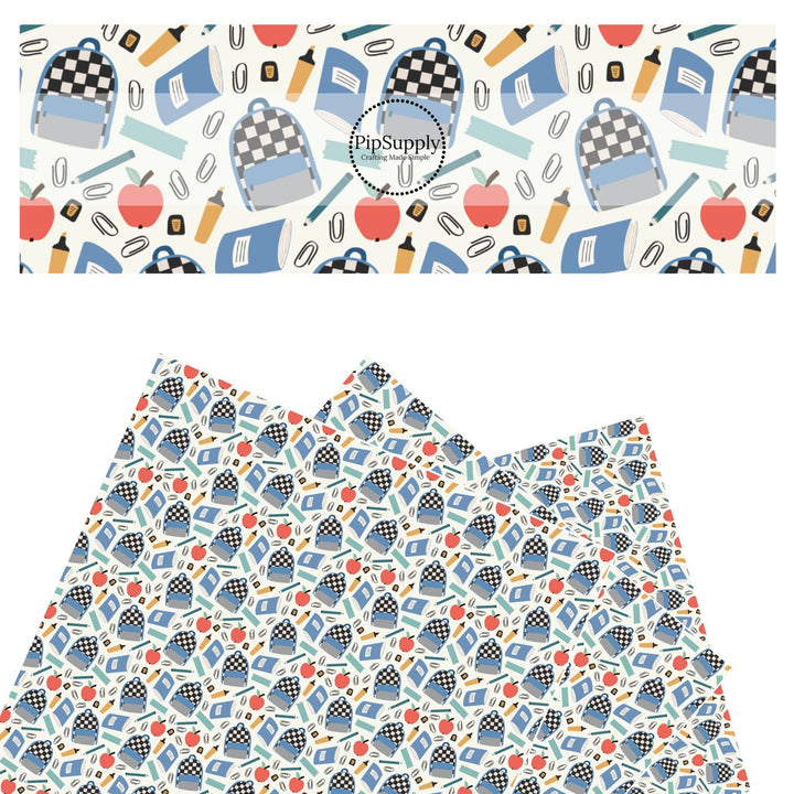 Checkered School Supplies Faux Leather Sheets