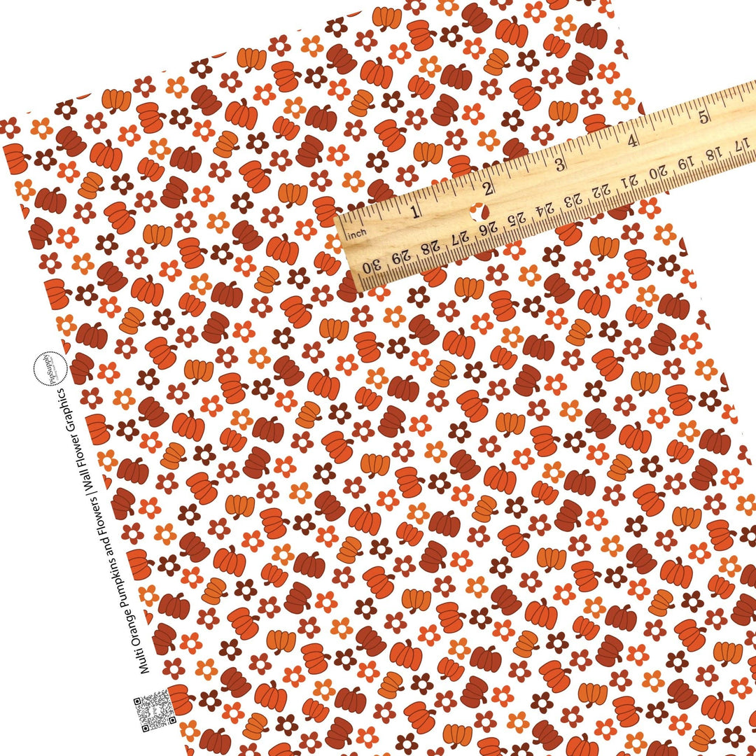 Multi Orange Pumpkins and Flowers Faux Leather Sheets