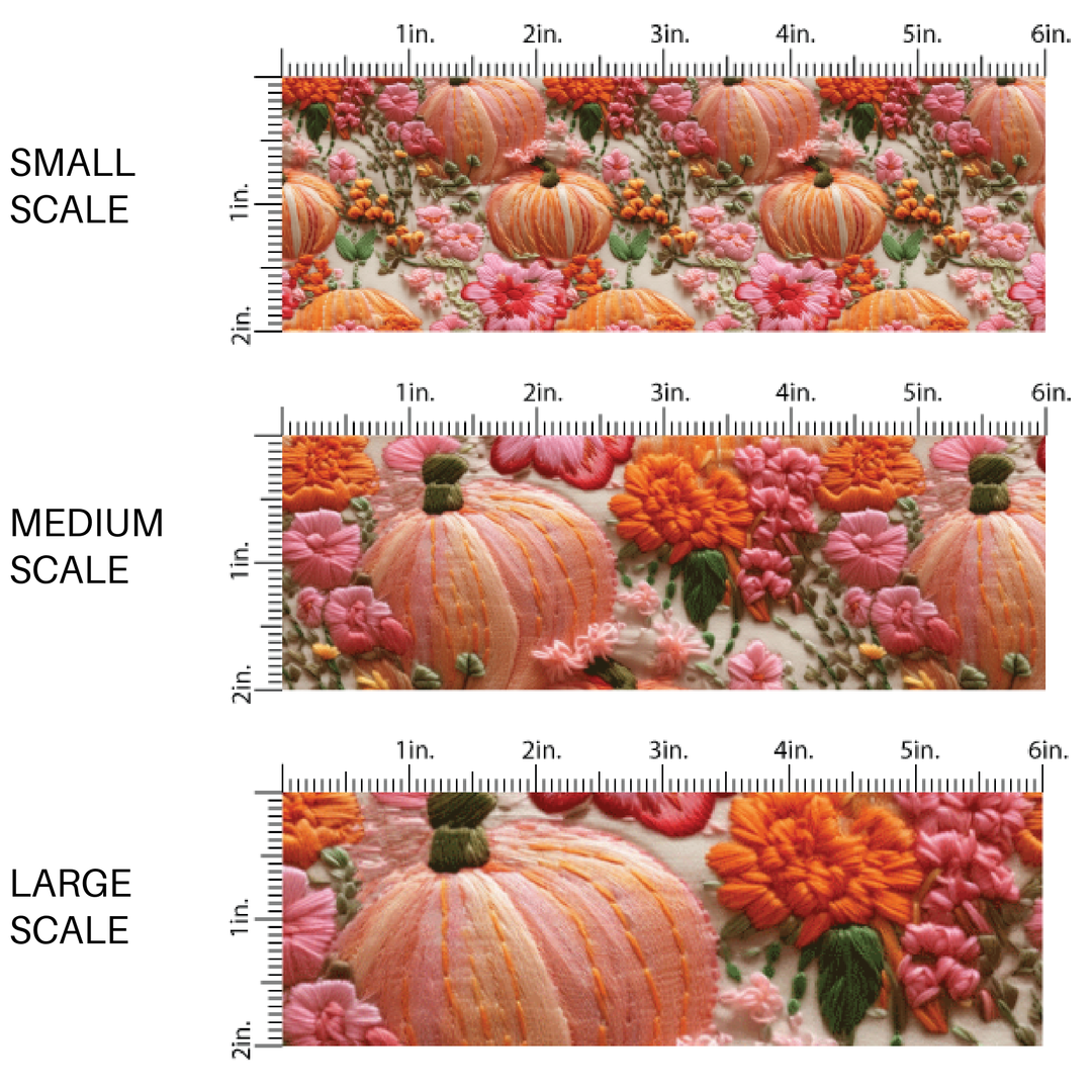 Floral Pumpkin Patch Brights Embroidered Fabric By The Yard