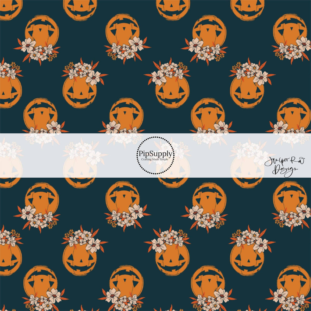 Orange Floral Jacks Hair Bow Strips
